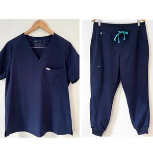 FIGS Catarina Scrub Top and Zamora Jogger Scrub Pants Set Navy Blue Sz L Medical